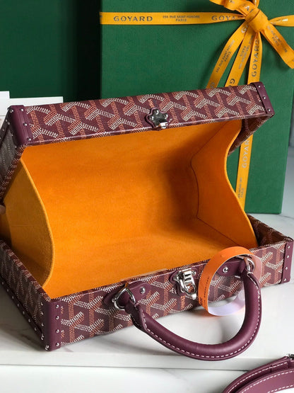 GRAND H_TEL TRUNK BAG 24 IN BURGUNDY RED GOYARDINE CANVAS AND CALFSKIN