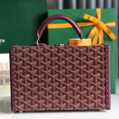 GRAND H_TEL TRUNK BAG 24 IN BURGUNDY RED GOYARDINE CANVAS AND CALFSKIN