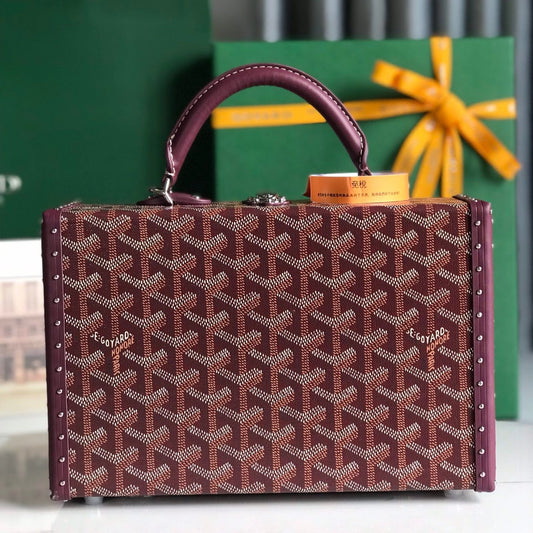 GRAND H_TEL TRUNK BAG 24 IN BURGUNDY RED GOYARDINE CANVAS AND CALFSKIN