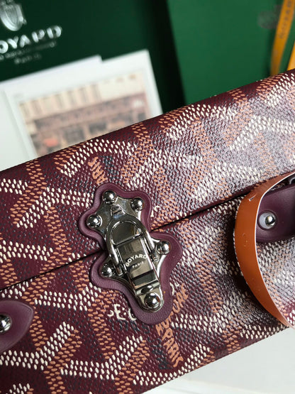 GRAND H_TEL TRUNK BAG 24 IN BURGUNDY RED GOYARDINE CANVAS AND CALFSKIN