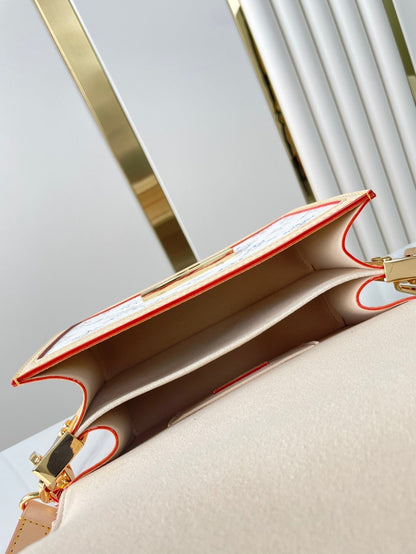DAUPHINE MINI 20 IN WHITE MONOGRAM JACQUARD FABRIC GOLD HARDWARE