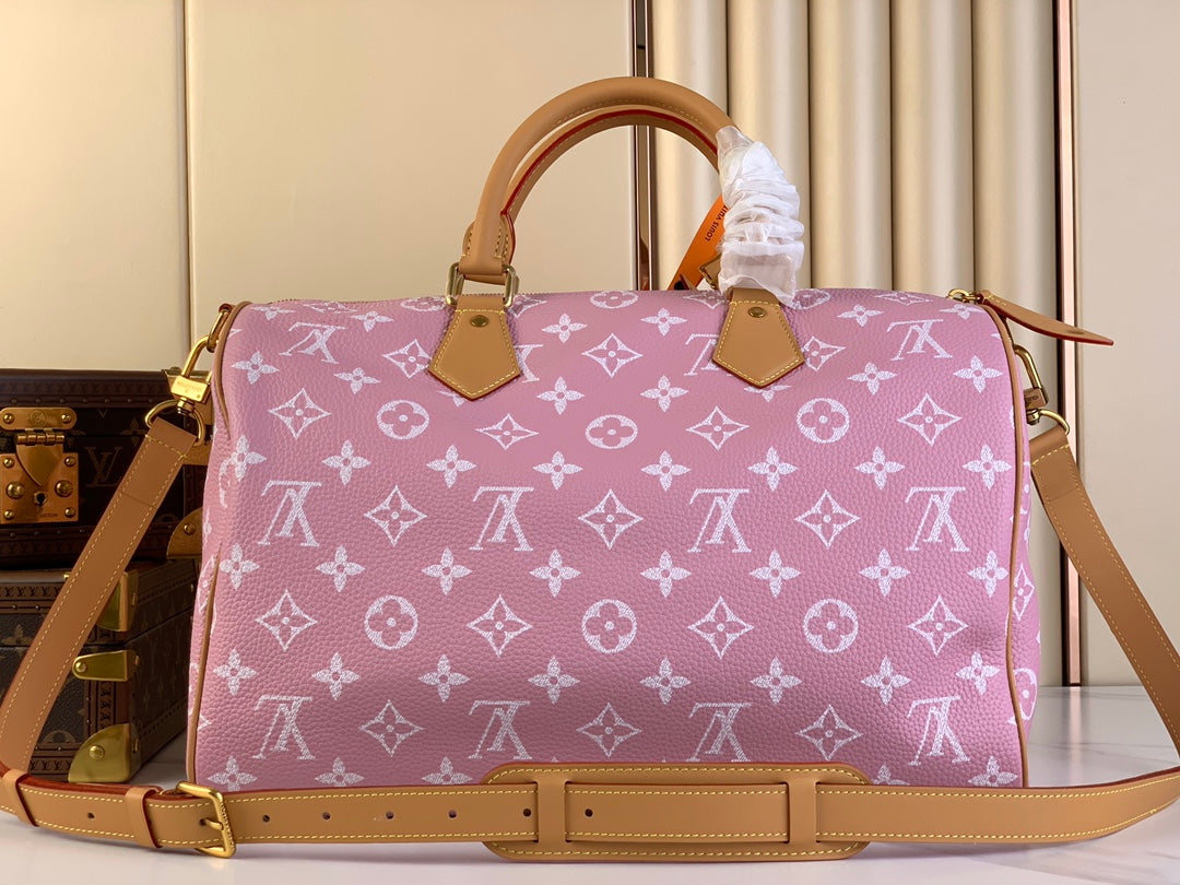 SPEEDY P9 BANDOULI_RE 40 IN FLAMINGO PINK MONOGRAM CALFSKIN
