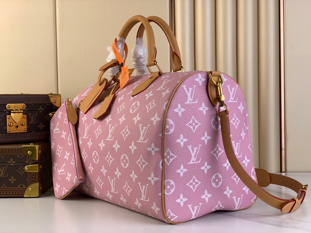 SPEEDY P9 BANDOULI_RE 40 IN FLAMINGO PINK MONOGRAM CALFSKIN