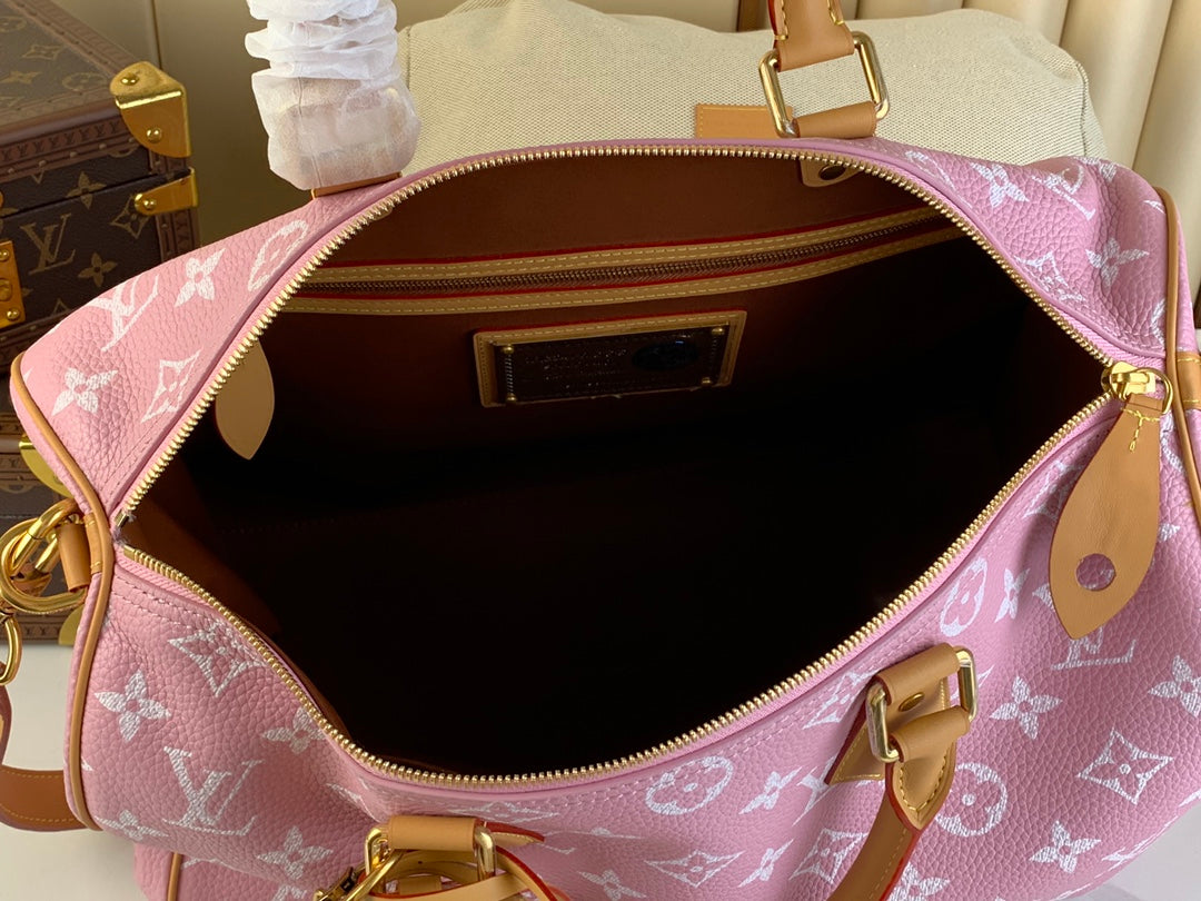 SPEEDY P9 BANDOULI_RE 40 IN FLAMINGO PINK MONOGRAM CALFSKIN