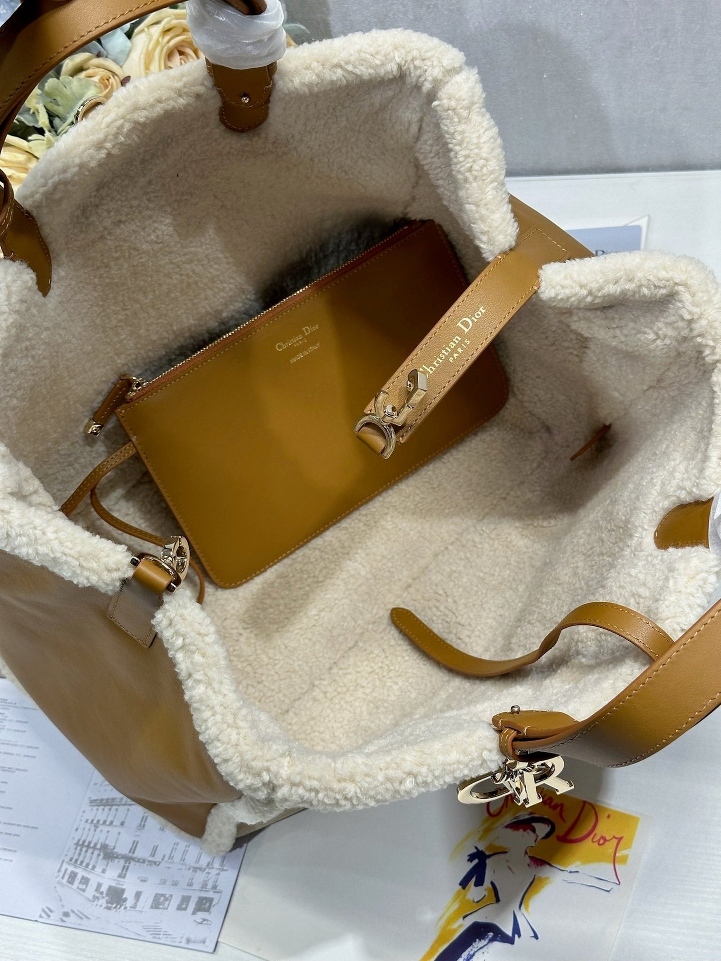 CD Toujours 37 Camel Brown Cowhide And Fur Gold Hardware