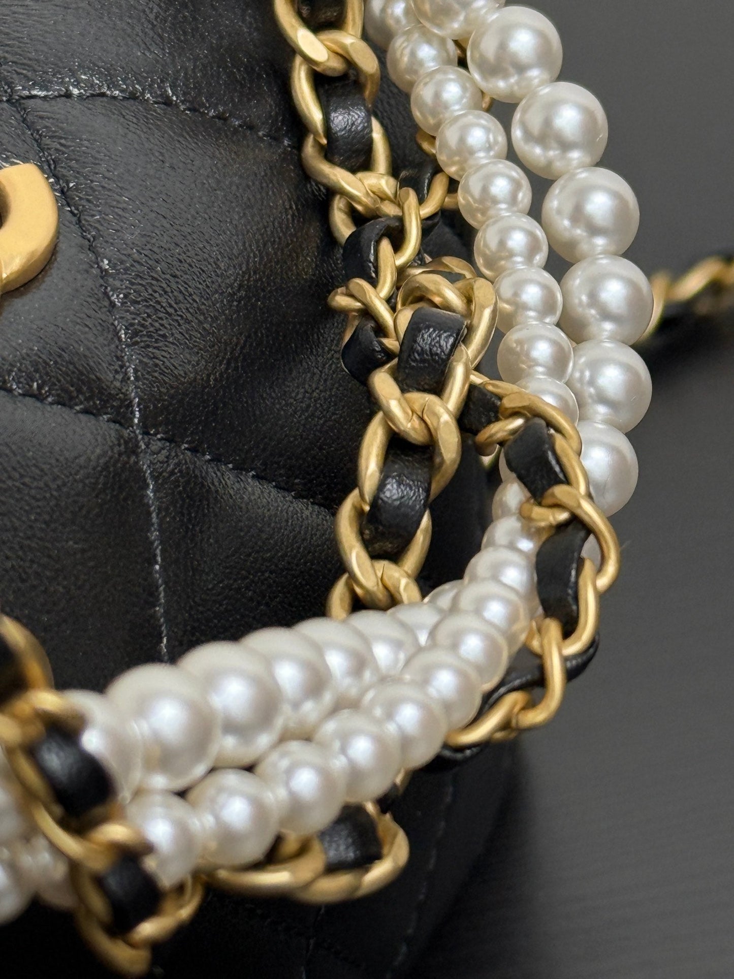 Chanel 2026 Matelassé Pearl Chain Bag Black Lambskin