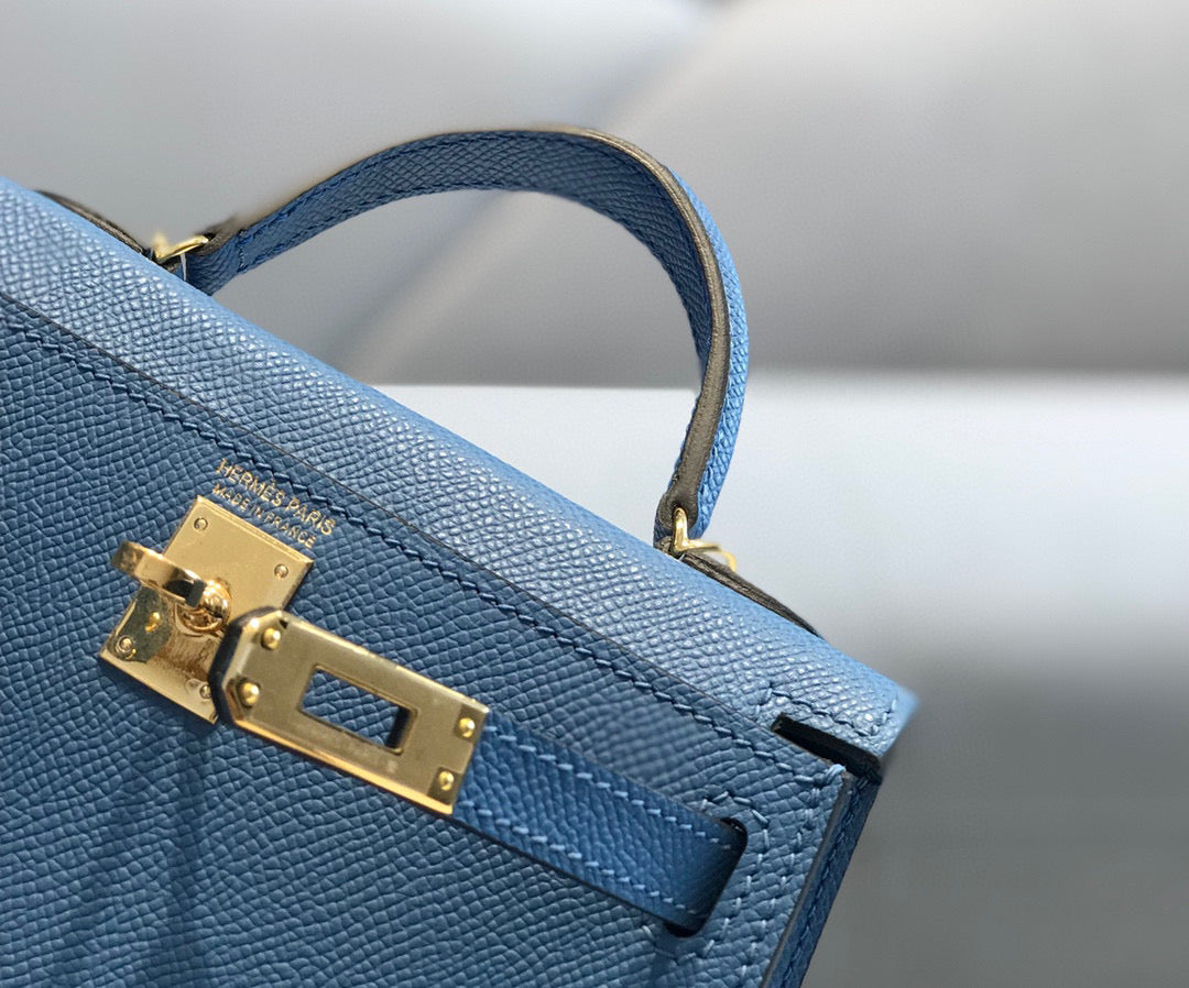 HM KELLY MINI 20 BLUE GOLD HARDWARE