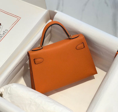 HM KELLY MINI 20 ORANGE EPSOM GOLD HARDWARE - AAA Premium Quality