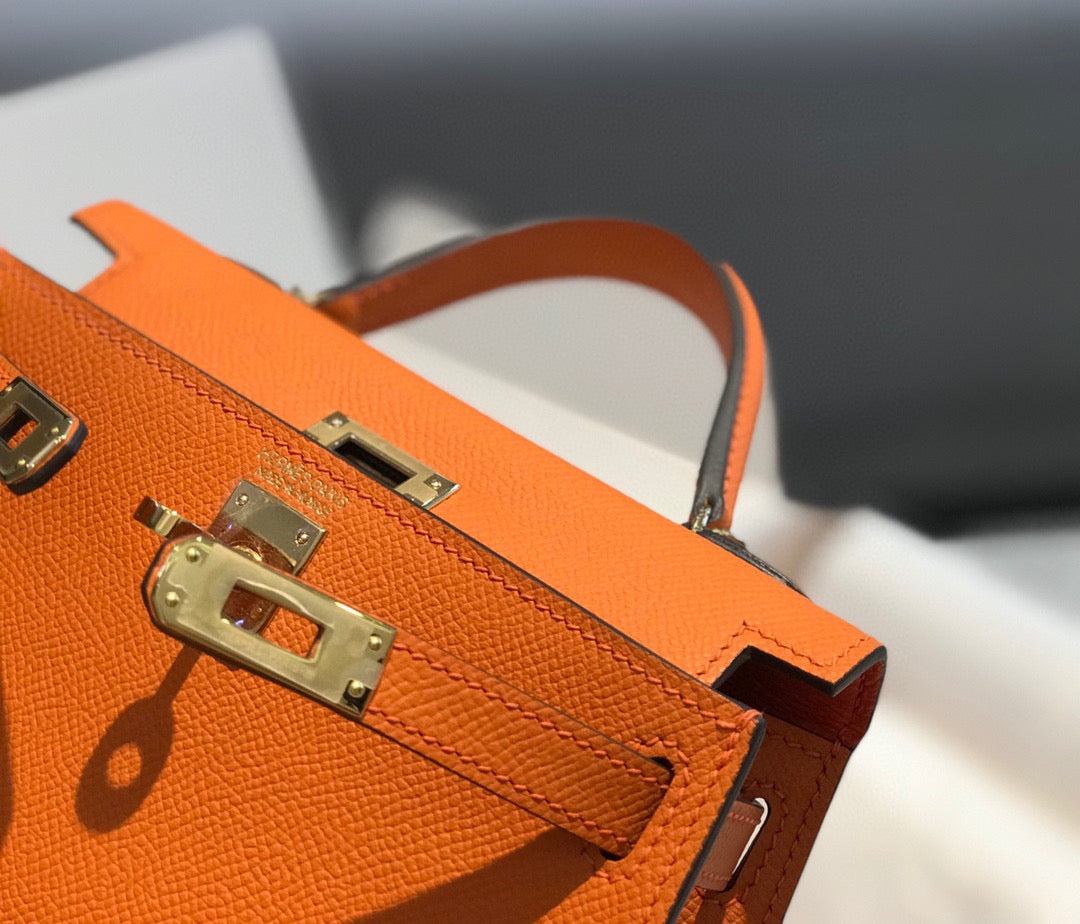 HM KELLY MINI 20 ORANGE EPSOM GOLD HARDWARE - AAA Premium Quality