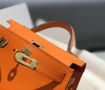 HM KELLY MINI 20 ORANGE EPSOM GOLD HARDWARE - AAA Premium Quality
