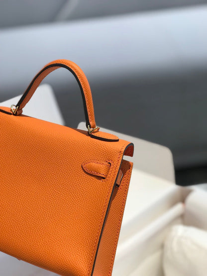 HM KELLY MINI 20 ORANGE EPSOM GOLD HARDWARE - AAA Premium Quality