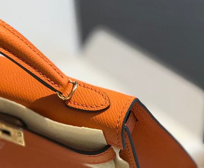 HM KELLY MINI 20 ORANGE EPSOM GOLD HARDWARE - AAA Premium Quality