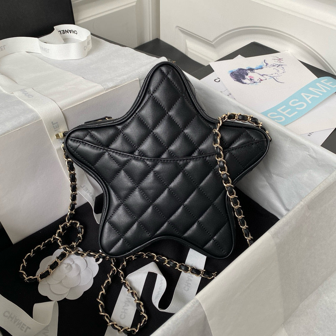 24C Star Bag 22.5cm Black Calfskin Gold Hardware