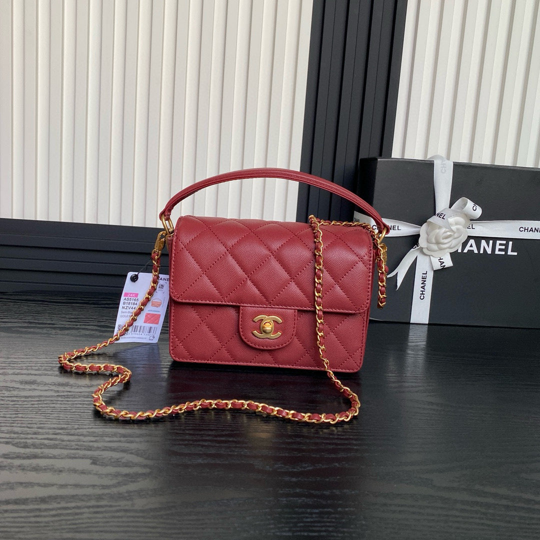 CC 24K Top Handle 19cm Burgundy Calfskin Gold Hardware