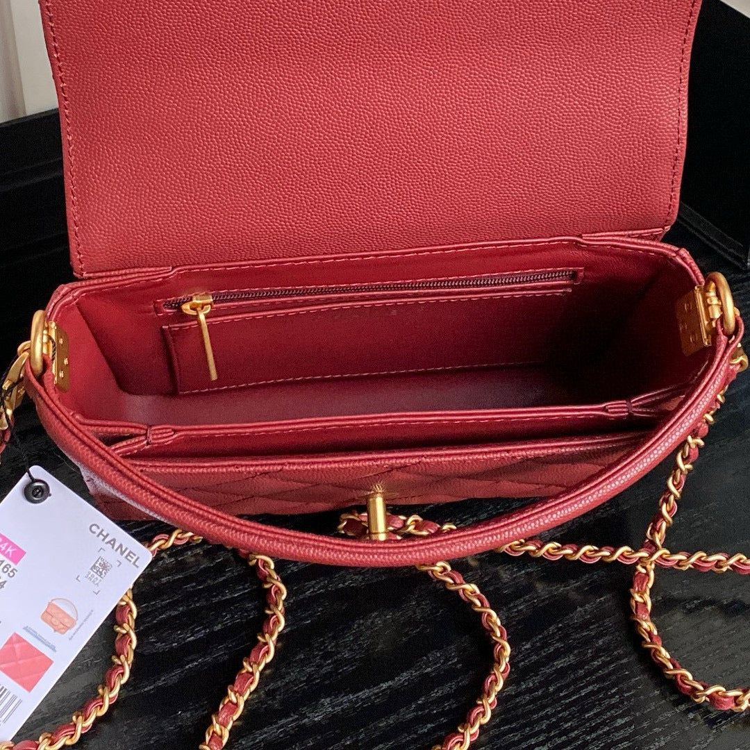CC 24K Top Handle 19cm Burgundy Calfskin Gold Hardware