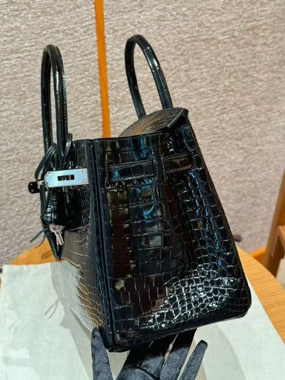 HM BIRKIN BAG 35 BLACK CROCODILE EMBOSSED LEATHER
