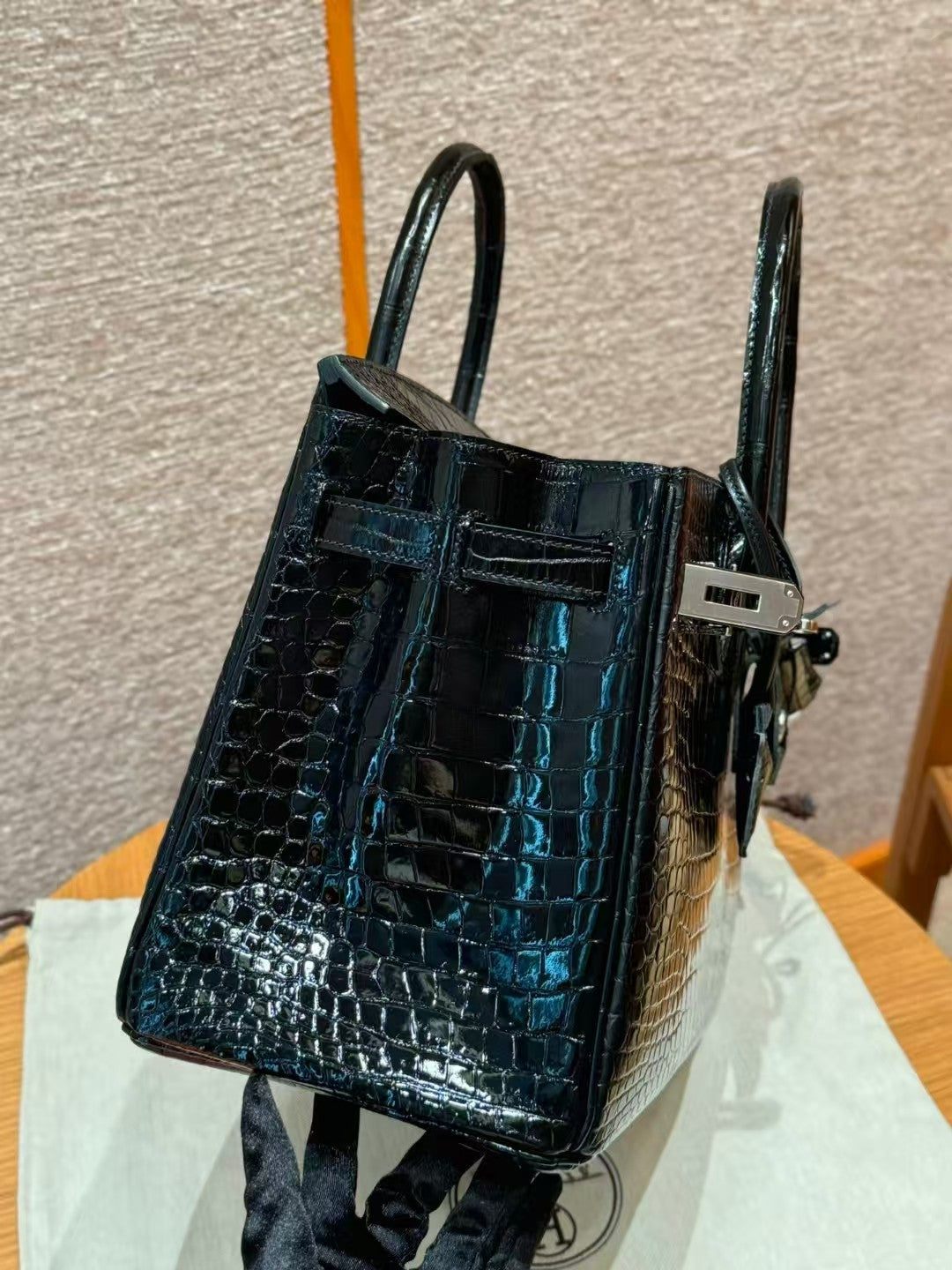 HM BIRKIN BAG 35 BLACK CROCODILE EMBOSSED LEATHER