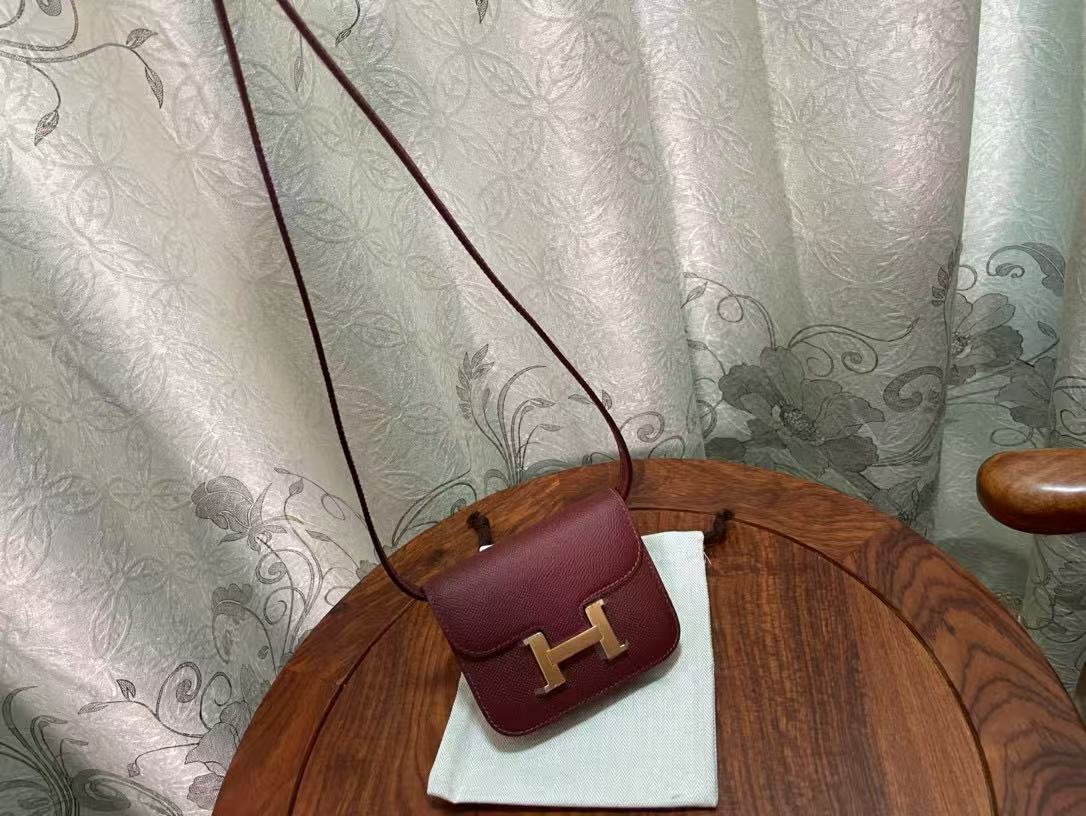HM CONSTANCE 18 DARK RED EPSOM GOLD HARDWARE