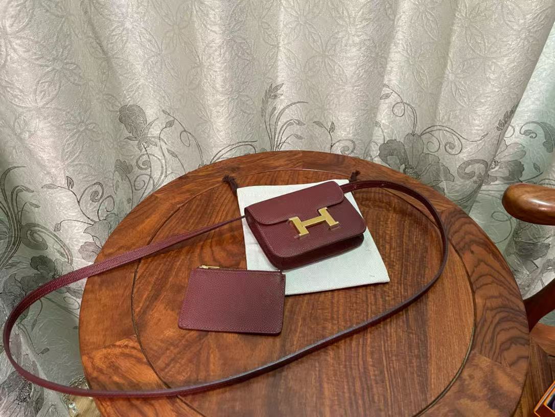HM CONSTANCE 18 DARK RED EPSOM GOLD HARDWARE