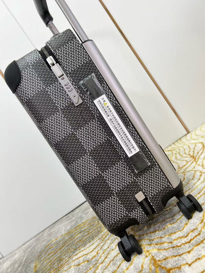 Louis Vuitton Horizon 55 Plaid Suicase Gray Black Leather
