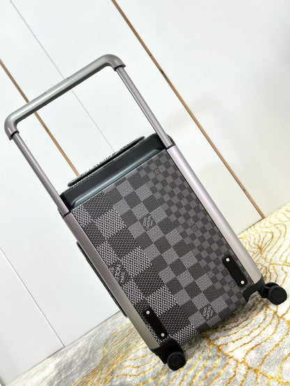 Louis Vuitton Horizon 55 Plaid Suicase Gray Black Leather