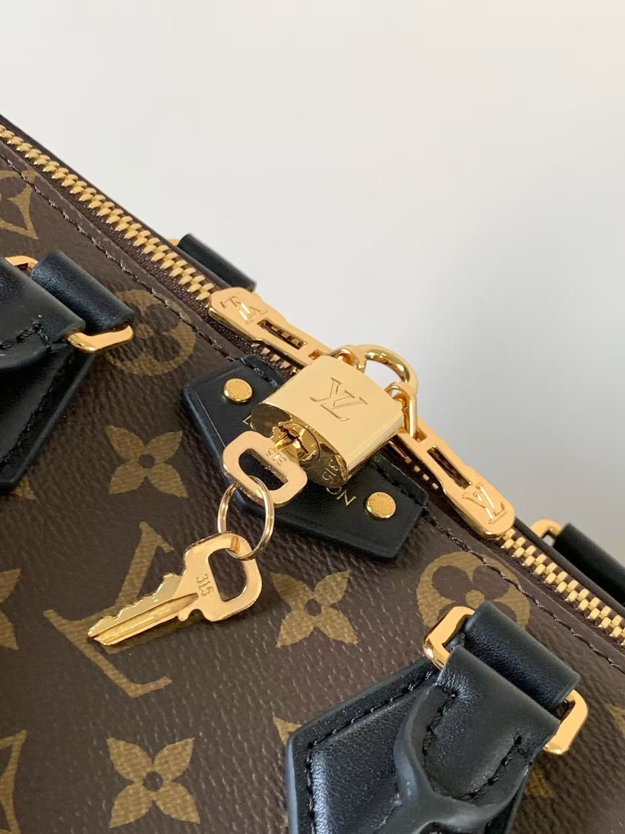 LV Speedy Trunk Bag 27cm Black Brown Cowhide Canvas