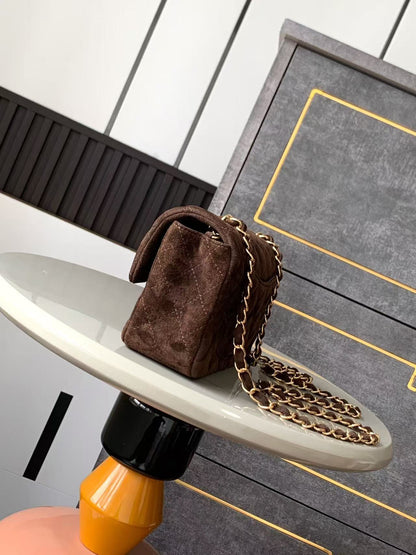 Chanel 25 Flap Bag Dark Brown Gold Suede Leather