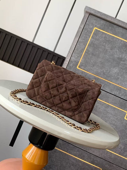 Chanel 25 Flap Bag Dark Brown Gold Suede Leather