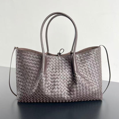 BV Reversible Tote Bag 43cm Intreccio Chocolate Brown Calfskin Suede