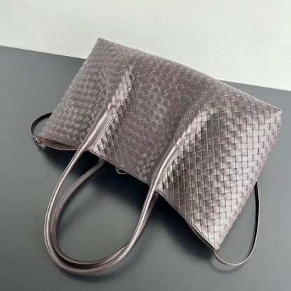 BV Reversible Tote Bag 43cm Intreccio Chocolate Brown Calfskin Suede