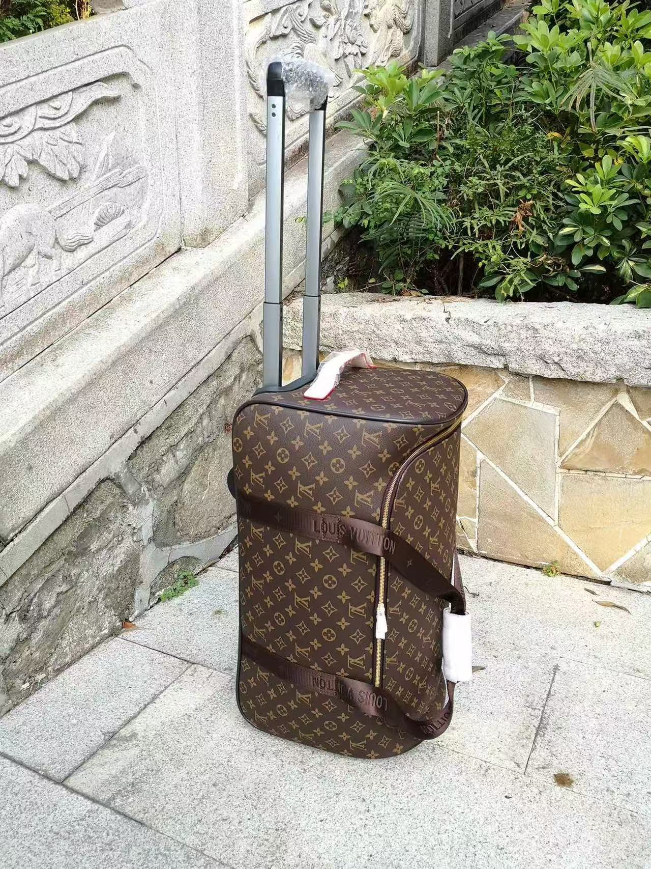 LV Horizon 55 Duffle Soft Jacquard Suitcase Brown Cowhide