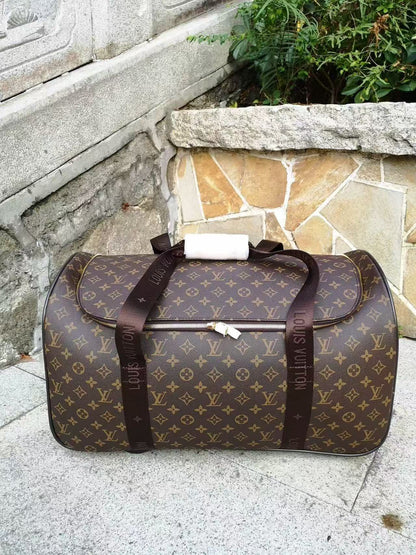 LV Horizon 55 Duffle Soft Jacquard Suitcase Brown Cowhide