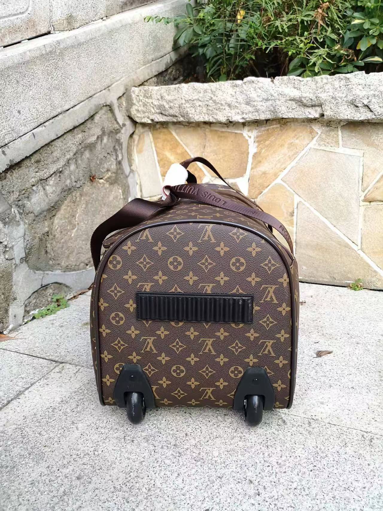 LV Horizon 55 Duffle Soft Jacquard Suitcase Brown Cowhide