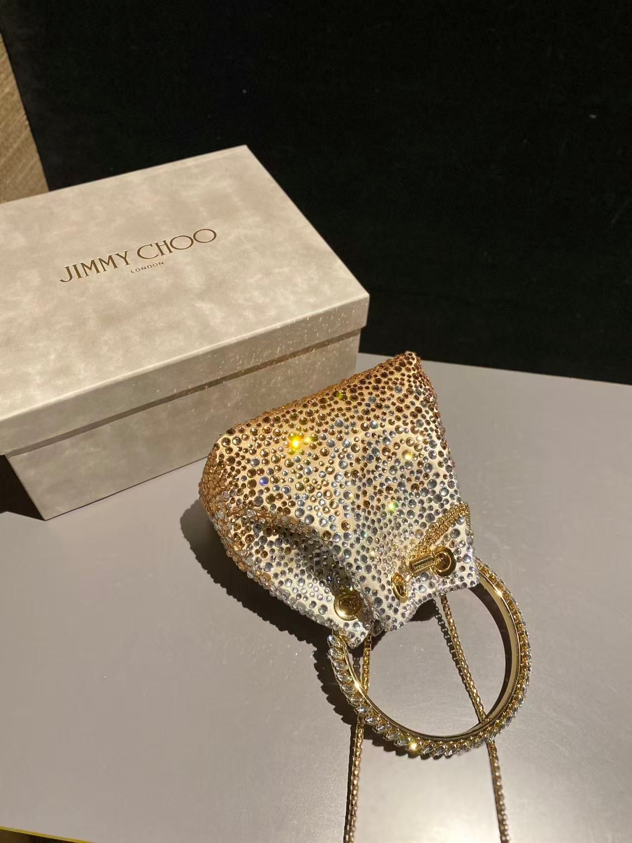 Jimmy Bucket Bag Gold Satin With Crystals
