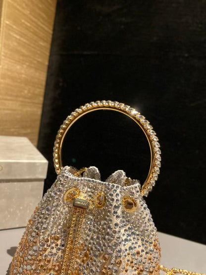 Jimmy Bucket Bag Gold Satin With Crystals