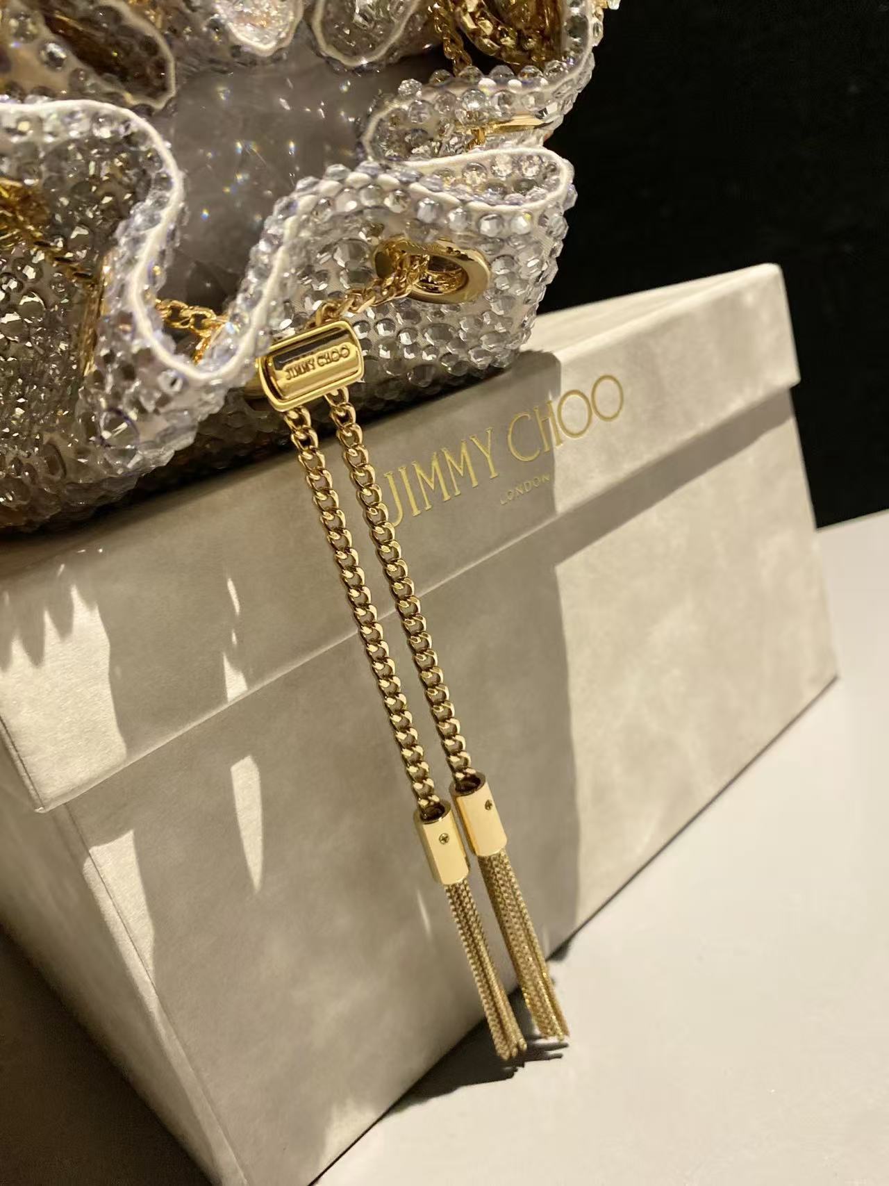 Jimmy Bucket Bag Gold Satin With Crystals