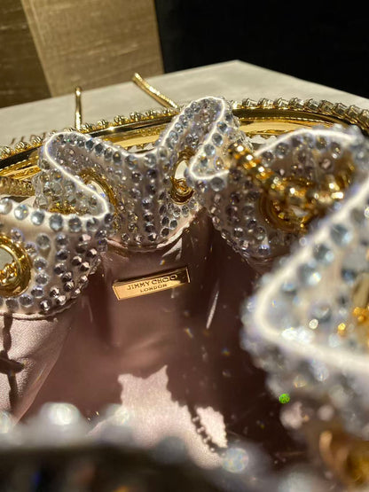 Jimmy Bucket Bag Gold Satin With Crystals