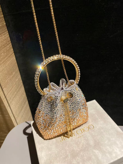 Jimmy Bucket Bag Gold Satin With Crystals