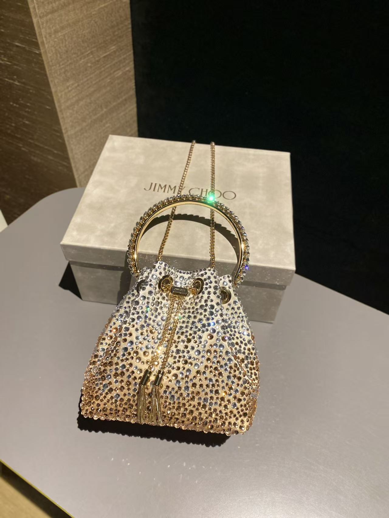 Jimmy Bucket Bag Gold Satin With Crystals
