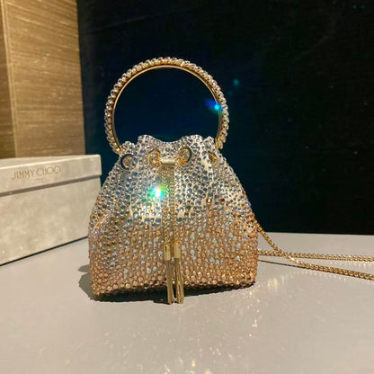 Jimmy Bucket Bag Gold Satin With Crystals