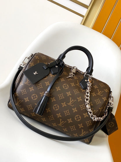 LV  Speedy Soft 30 Brown Dark Monogram Empreinte Leather