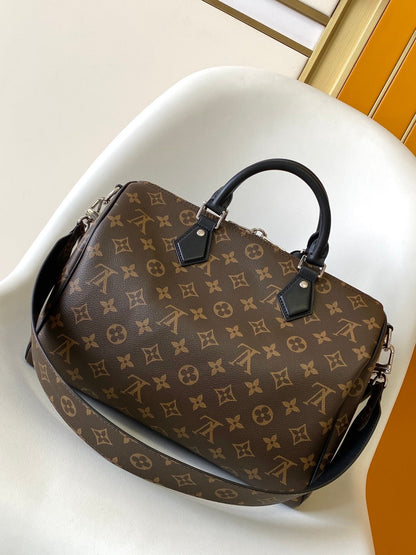 LV  Speedy Soft 30 Brown Dark Monogram Empreinte Leather