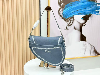 CD Saddle Bag Strap With Strap 24cm Blue Cotton