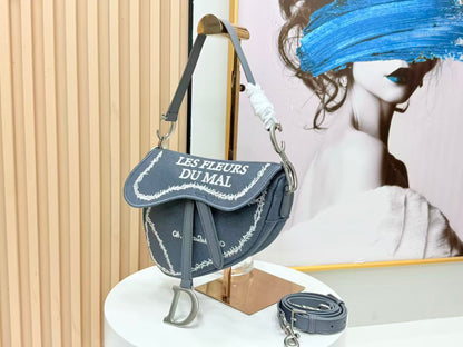 CD Saddle Bag Strap With Strap 24cm Blue Cotton