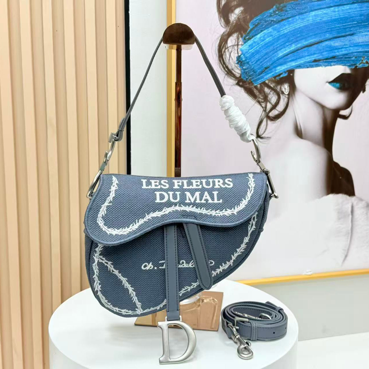 CD Saddle Bag Strap With Strap 24cm Blue Cotton