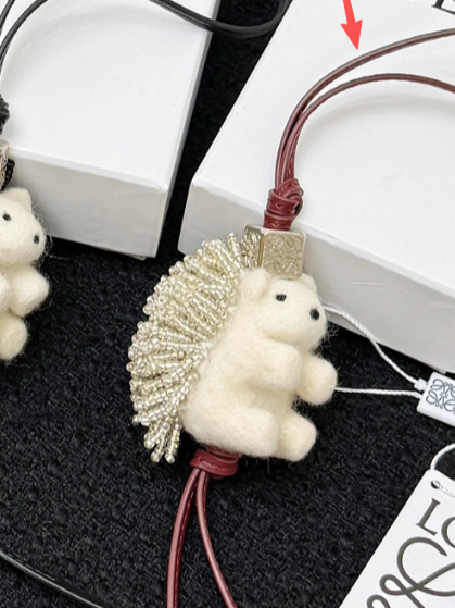 Loewe Hedgehog Charm Felt Bead and Calf