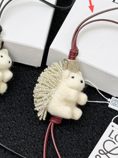 Loewe Hedgehog Charm Felt Bead and Calf