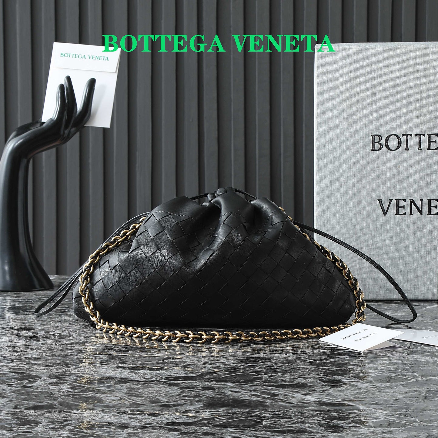 BV Dustbag Notte 33cm With Chain Black Calfskin HW