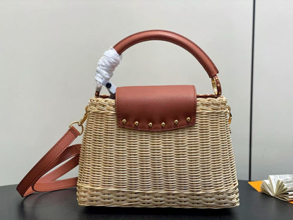 LV Capucines BB Top Handle Tan Cowhide & Rattan HW