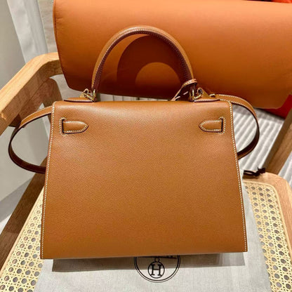 HM Kelly 28 Bag Brown Togo Leather GHW